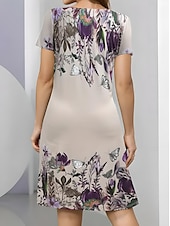 tanie kwiatowa sukienka-Damskie Sukienka midi Codzienne sukienki Sukienka t-shirtowa Sukienka letnia Letnie sukienki Elegancja Urlop Tropikalny Urlop Święto Randka Luźna Kwiaty Krótki rękaw Półgolf Khaki Lato