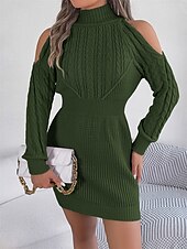 olcso Egyszerű ruha-Női Mini Ruha Pulóver Ruha Testhezálló Ruha Off The Shoulder Ruha Kényelmes Lámpás Ujjú Nyaralás Napi Rendes Illeszkedés Virágos Hosszú Ujjú Magas Nyak Rózsaszín Haditengerész Zöld Szürke Nyár Ősz Tél