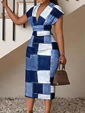 olcso Denimszövet ruhák-Női Midi ruha hétköznapi ruha Bodycon nyári ruha Divat Szabadtéri Szabadság Randi Normál Színes Féhosszú Mély-V Medence Barna Sötétkék Nyár Tavasz