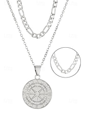 abordables Joyas para hombres-Collar con colgante de brújula vintage para hombre: cadena de doble capa de aleación de metal, amuleto vikingo nórdico, joyería náutica para viajes y aventuras