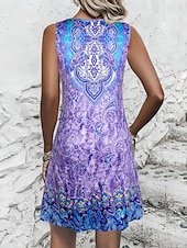 olcso Boho ruhák-Női Mini ruha hétköznapi ruha Ujjatlan ruha Boho ruha Szabadság Etno Alkalmi Vakáció Napi Normál Virágos Ujjatlan Terített nyak Bíbor Nyár