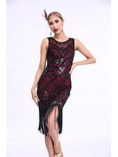 cheap Dresses-Retro Vintage Roaring 20s 1920s Flapper Dress Dress Christmas Party Dress The Great Gatsby Sequins Tassel Fringe Heart Women&#039;s Carnival Masquerade Wedding Wedding Guest Event / Party Adults&#039; Dress