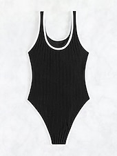 billiga One-piece-baddräkter-Dam Badkläder En bit Monokini Baddräkt Öppen rygg Magkontroll Hög midja Smal Semester Standkläder Ensfärgat U-hals Ärmlös Baddräkter