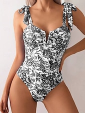 billiga One-piece-baddräkter-Dam Badkläder En bit Monokini Baddräkt Öppen rygg Magkontroll Hög midja Smal Semester Standkläder Blommig V-slits Ärmlös Baddräkter