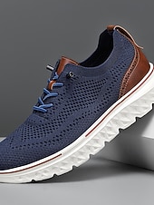 abordables Baskets Décontractées-baskets à lacets en tricot respirant pour hommes – chaussures de course décontractées légères avec semelle coussinée pour la marche et le quotidien