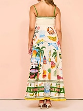 cheap Vacation Dresses-Women&#039;s Long Dress Maxi Dress Casual Dress Summer Dress Slip Dress Fashion Outdoor Holiday Date Regular Fit Tree Sleeveless Spaghetti Strap Green Summer Spring