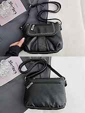 billiga Crossbodyväskor-brun crossbody-väska i konstläder med dubbdetaljer – avslappnad, trendig handväska för vardagsbruk, shopping och utflykter svart röd blå