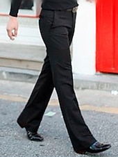 baratos Alargamento-Homens Social Calças chinês Botões Bolsos Tecido Conforto Formal Festa Trabalho Moda Estilo Clássico Preto Branco Micro-Elástica