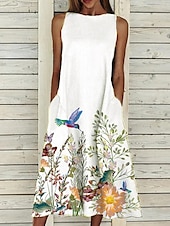 billiga Blommiga klänningar-Kvinnors Midi Klänning A Linje Klänning T Shirt Klänning Tee Klänning Off The Shoulder Klänning Atletisk Klänning Avslappnad Semester Daglig Regular Fit Blommig Ärmlös Off Shoulder Gul Röd Blå Lila