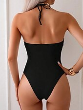billiga One-piece-baddräkter-Dam Badkläder En bit Monokini Baddräkt Öppen rygg Magkontroll Hög midja Semester Standkläder Ensfärgat Axelbandslös Ärmlös Baddräkter