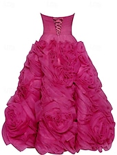 cheap Prom Dresses-Beach Wedding A-Line Prom Dresses Floral Dress Wedding Guest Quinceanera Ankle Length Sleeveless Strapless Tulle Backless with Ruched 2025