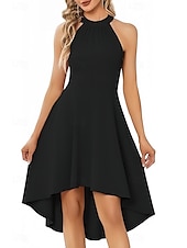 abordables Robes pour invitées de mariage-Robe A-Line pour invités de mariage Robe asymétrique à la hauteur variable sans manches col rond pour automne invité de mariage crêpe extensible avec fronces 2025