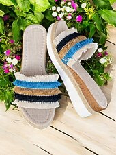 levne Sandály na dovolenou-dámské pruhované třásňové espadrilkové sandály na klínku – pohodlné sandály na platformě pro běžné nošení, pláž a dovolenou