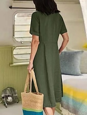 economico Vestiti-Per donna Abito Midi Abiti in cotone e lino Vestito Casual Essenziale Casual Vacanza Quotidiano Vestibilità regolare Semplice Manica Lunga Scollo a V Azzurro cielo Viola Verde Estate