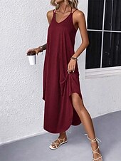 abordables vestido largo negro-Mujer Vestido Midi Vestido negro Vestido Cóctel Vestido formal Elegante Básico Sensual Diario Vacaciones Ajuste regular Plano Sin Mangas Escote en Pico Negro Vino Verde Ejército Verano
