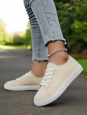 cheap Women&#039;s Sneakers-Canvas Lace-Up Sneakers for Women – Classic and Comfortable Sneakers for Everyday Wear, Perfect for Casual Outings and Weekend Adventures