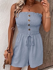 abordables combinaisons décontractées-Femme Normal Combishort Actif Couleur unie Sans Manches Sans Bretelles Boutons Cordon Vacances du quotidien Standard Noir Bleu Vert Eté