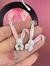 baratos Brinco Feminino-brincos de coelho 3d de páscoa femininos - design fofo de coelho com orelhas rosa e detalhes em diamante, argola de prata esterlina, joias divertidas e lúdicas para páscoa, uso casual e eventos de primavera