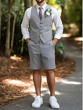 preiswerte Hochzeitsanzüge-Herren Smokings Anzüge Strandhochzeit Frühlingshochzeit Himmelblau Hell Gray Frühling &amp; Sommer Anzug Mode Lässig Einfarbig Figurbetonter Schnitt 2-teilig