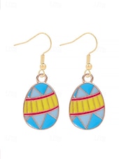 abordables Pendiente de mujer-Pendientes con forma de huevo de Pascua: diseño ondulado colorido, chapados en oro, perfectos para Pascua, moda primaveral y ocasiones festivas.
