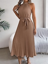 levne Jednoduché šaty-Dámské midi šaty zavinovací šaty áčkové šaty plisované šaty halter šaty dovolená dovolená volnočasové každodenní běžný střih grafické bez rukávů halter výstřih černé růžové vínové zelené letní
