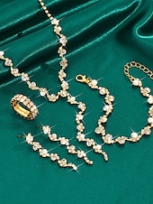 cheap Women&#039;s Necklace-Gold Rhinestone Jewelry Set – Elegant Necklace, Bracelet, and Ring Set for Women, Perfect for Formal Events, Weddings and Special Occasions