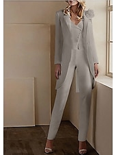 economico Tailleur pantalone della mamma-Completi pantaloni a 3 pezzi Elegante Smoking Matrimonio Inviti a matrimoni Lunghezza alla caviglia Maniche lunghe Scollatura a V Autunno Inviti a matrimoni Tessuto elasticizzato con applicazioni