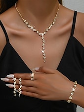 cheap Women&#039;s Necklace-Gold Rhinestone Jewelry Set – Elegant Necklace, Bracelet, and Ring Set for Women, Perfect for Formal Events, Weddings and Special Occasions