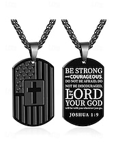 economico Gioielli da uomo-collana con targhetta per cani con bandiera americana in acciaio inossidabile con design a croce – ciondolo unisex di ispirazione militare per abbigliamento casual e occasioni patriottiche