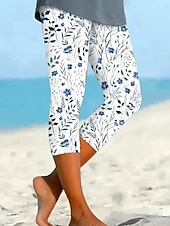 ieftine imprimare florală-Pantaloni Capri Leggings pentru Femei cu Elasticitate Ridicată Modă Fashion Îmbrăcăminte de Stradă Lungime Până la Gambe Talie Înaltă Imprimare Florală Grafică Respirabili Moale Exterior Zilnic