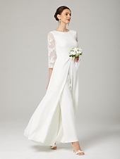 preiswerte Bodenlänge-Overalls Brautmutterkleid Elegant Juwelenhals Bodenlang Chiffon Dreiviertelarm mit Applikationen 2025