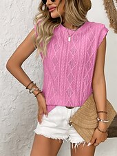 cheap Stripe&amp;Geometric tee-Women&#039;s T Shirt Plain Elegant Fashion Modern Sleeveless Crew Neck Regular Tops Daily Weekend White Pink Blue Green Summer Spring