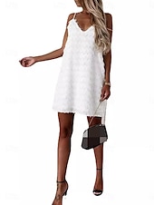 preiswerte Sommerkleider-Damen Minikleid Weißes Kleid Casual kleid Chiffon-Kleid Cami-Kleid Basic Brautkleider schlicht Urlaub Täglich Regular Fit Glatt Ärmellos V Ausschnitt Weiß Sommer