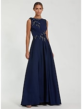 abordables VERT-Robe de soirée A-Line verte robe élégante mariage formel longueur au sol sans manches col bijou satin avec broderie pailletée