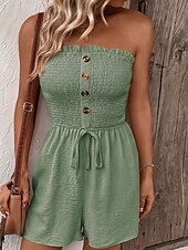 abordables combinaisons décontractées-Femme Normal Combishort Actif Couleur unie Sans Manches Sans Bretelles Boutons Cordon Vacances du quotidien Standard Noir Bleu Vert Eté