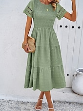 ieftine Rochii Albe din Dantela-Pentru femei Rochii Midi Rochie albă Rochie de dantela Rochie casual Rochie de vară Modă În aer liber Concediu Dată Fit regulat Simplu Manșon scurt Stil Nautic Negru Alb Trifoi Vară Primăvară