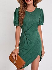 abordables Robe Simple-Robe Mini Femme Robe Portefeuille Robe T-Shirt Robe Tee Robe Unie Robe Bodycon Décontractée Vacances Travail Ville Ajustement Régulier Graphique Manches Courtes Col Rond Noir Blanc Vin Vert Été