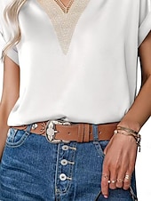 abordables Débardeurs et camisoles femme-Débardeur en camisole pour femmes couleur unie élégant décontracté à manches courtes col en V tops réguliers impression quotidienne dentelle patchwork noir blanc rose vin vert été
