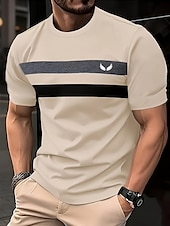 preiswerte Lässige T-Shirts für Herren-Herren T-Shirt Kurzarmshirt Kurzarm Rundhalsausschnitt Frühling &amp; Herbst Streifen Mode Designer Farbblock Urlaub Straße Ausgehen Braun Top T-Shirt für Herren