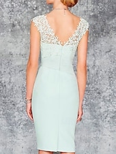 abordables Avec veste-Deux Pièces Fourreau / Colonne Robe de Mère de Mariée  robe demoiselle d honneur Eglise Elégant Col V Mi-long Mousseline de soie Manches 3/4 avec Broderie 2025