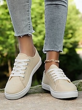 cheap Women&#039;s Sneakers-Canvas Lace-Up Sneakers for Women – Classic and Comfortable Sneakers for Everyday Wear, Perfect for Casual Outings and Weekend Adventures