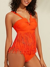 お買い得  デザイナー水着-女性用 スイムウェア 2ピース 水着 旅行度假风 スタイリッシュ 純色 ノースリーブ 水着