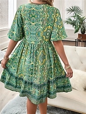 abordables Robes de vacances-Femme robe longue Robe casual Robe Trapèze Elégant mode Décontractées Vacances du quotidien Ample Graphic Manche Courte Col V Noir Jaune Bleu Vert Eté Printemps
