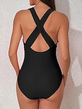 economico Costumi interi-Per donna Costumi da bagno Intero Monokini Costume da bagno Arricciato Controllo della Pancia Vita alta Senza schiena Vacanza Abbigliamento da Spiaggia Tinta unica Scollo a V Senza Maniche Costumi da