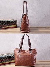 cheap Handbag &amp; Totes-Premium Brown Faux Leather Handbag for Women – Versatile Messenger Bag with Adjustable Strap for Work and Casual Use