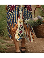billige Boho-kjoler-Dame Maxikjole Uformell kjole Boho elegante kjoler Kjole med A-linje Bohem Ferie Årgang Feriereise Daglig Normal Blomstret Kortermet V-hals Gul Sommer Vår