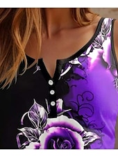 ieftine Bluze &amp; Camisole Damă-Top de femei fără mâneci tip camisole floral casual cu decolteu în V croială regulată imprimeu cu nasturi mov vară
