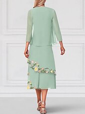 economico Con giacca-Due Pezzi A-Line Abito Madre della Sposa Elegante Collo Girocollo Lunghezza Pavimento Chiffon Maniche Lunghe Inclusa Giacca con Volant in Pizzo Abito Derby 2025