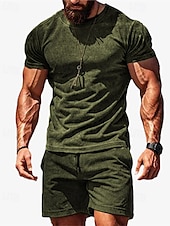 baratos Conjuntos de Camisas para Homem-Homens Conjunto de treino Moletom Camiseta e shorts Conjunto Conjunto de roupas Gola Redonda Ao ar livre Diário Esportes Bolsos Com Cordão 2 Peças Côr Sólida Vermelho Vinho Azul Royal Verde Poliéster