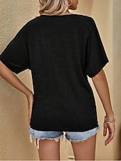 abordables T-shirt uni-T- shirt pour femmes Couleur Unie Basique Décontractée Manches 3/4 Col Ronde Hauts Quotidiens Noir Rouge Abricot Gris Été Printemps